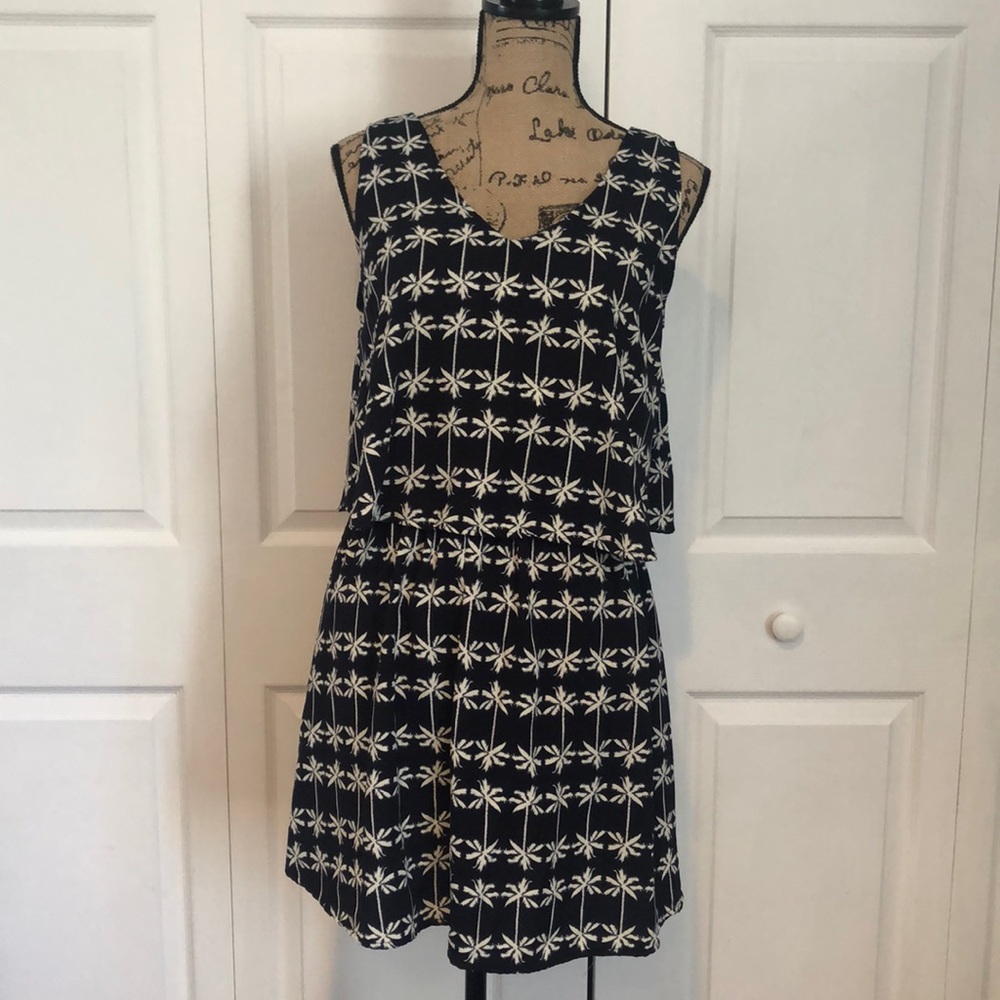 Navy blue two tier palm tree dress